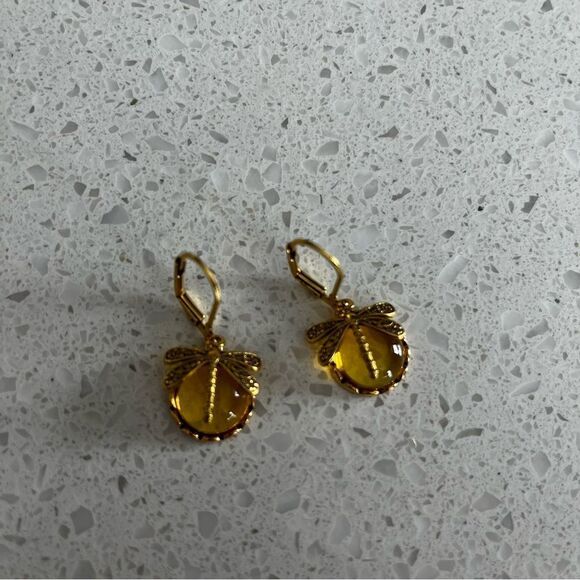 Vintage Style Dragonfly Shape yellow Crystal Pendant Bohemian Earrings - Picture 8 of 10